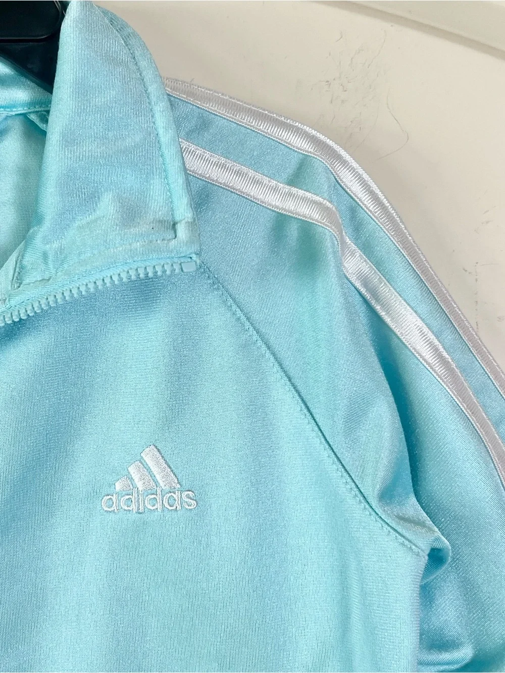 Vintage Adidas Toddler Girls Turquoise Blue White 3 Stripe Track Jacket Size 3T